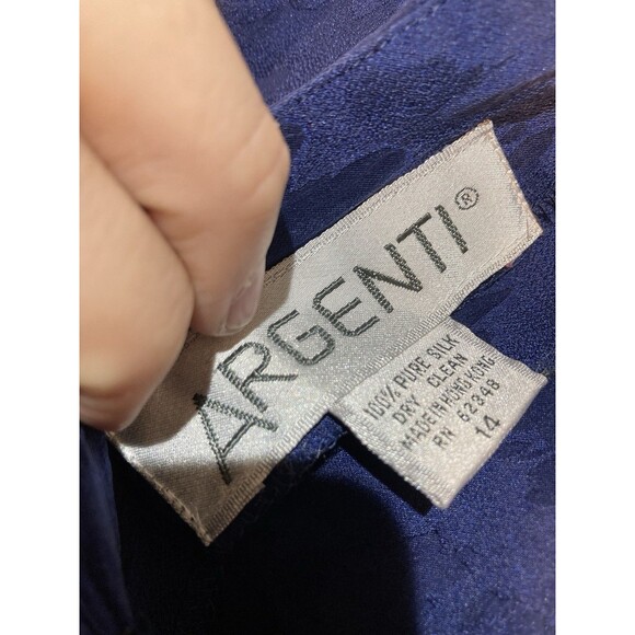 Vintage 80s Argenti 100% Silk Blue Patterned Midi Dress Elegant Drop Waist Sz 14 - Picture 9 of 9